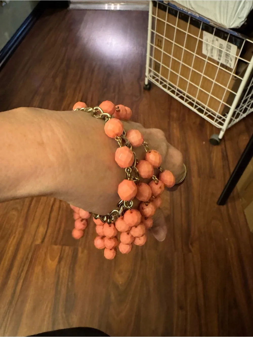 Coral Plastic Bead Statement Bracelet and Earrings Set